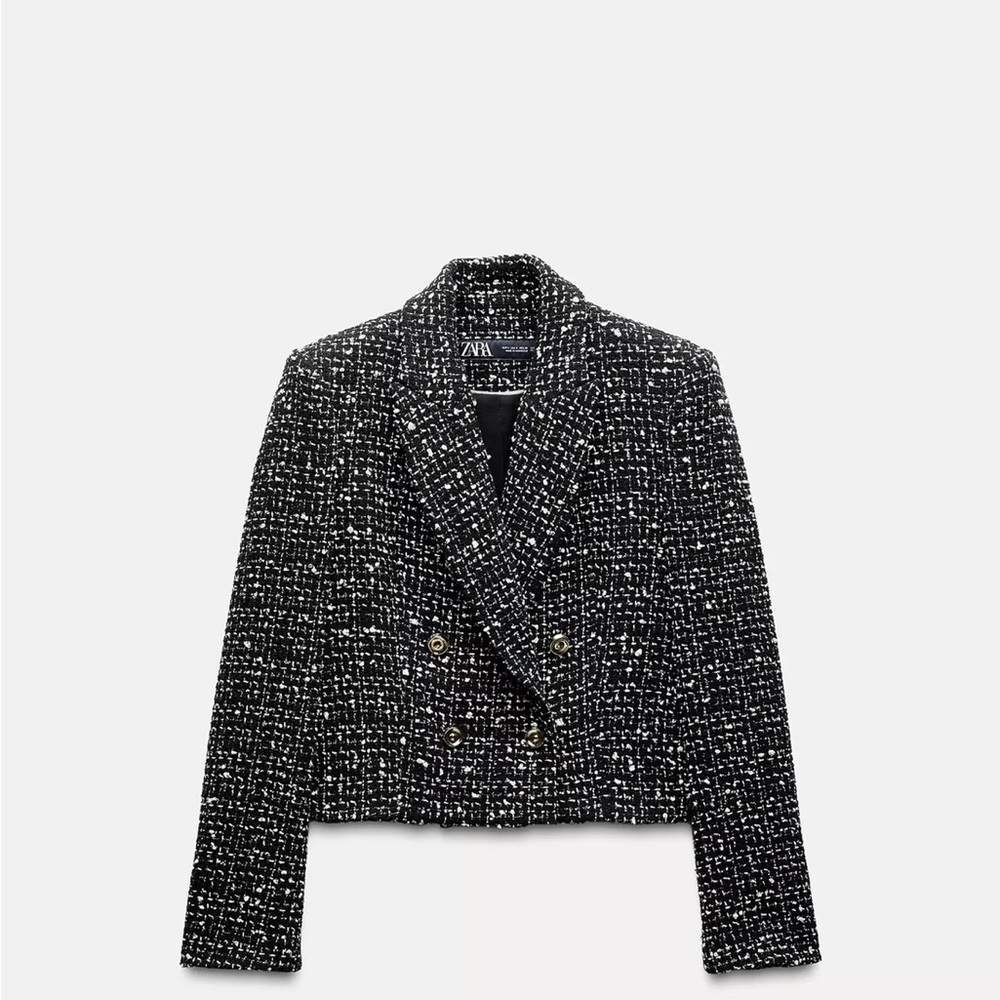 Zara Women's Black and White Tweed Blazer
